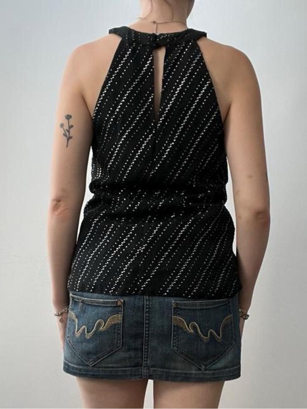 Size XS High Neck Black and Silver Tank Top - Picture 3 of 8